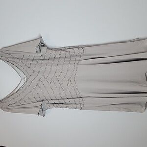 ROAMAN'S gray sequin V-neck flutter sleeve formal cocktail dress